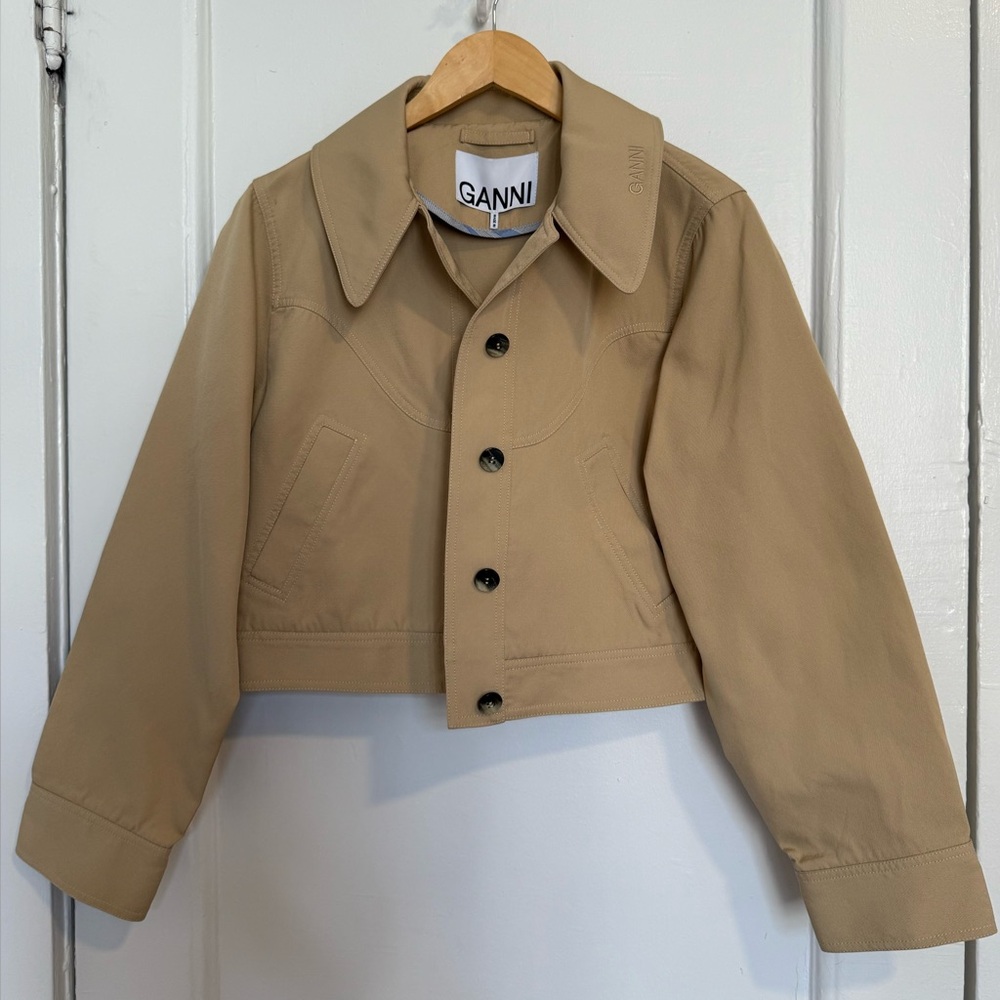 Ganni Beige Cropped Button Jacket - Picture 3 of 8